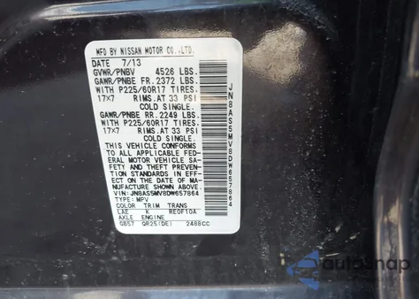 2013 Nissan Rogue Sv from USA, damaged, VIN JN8AS5MV8DW657864